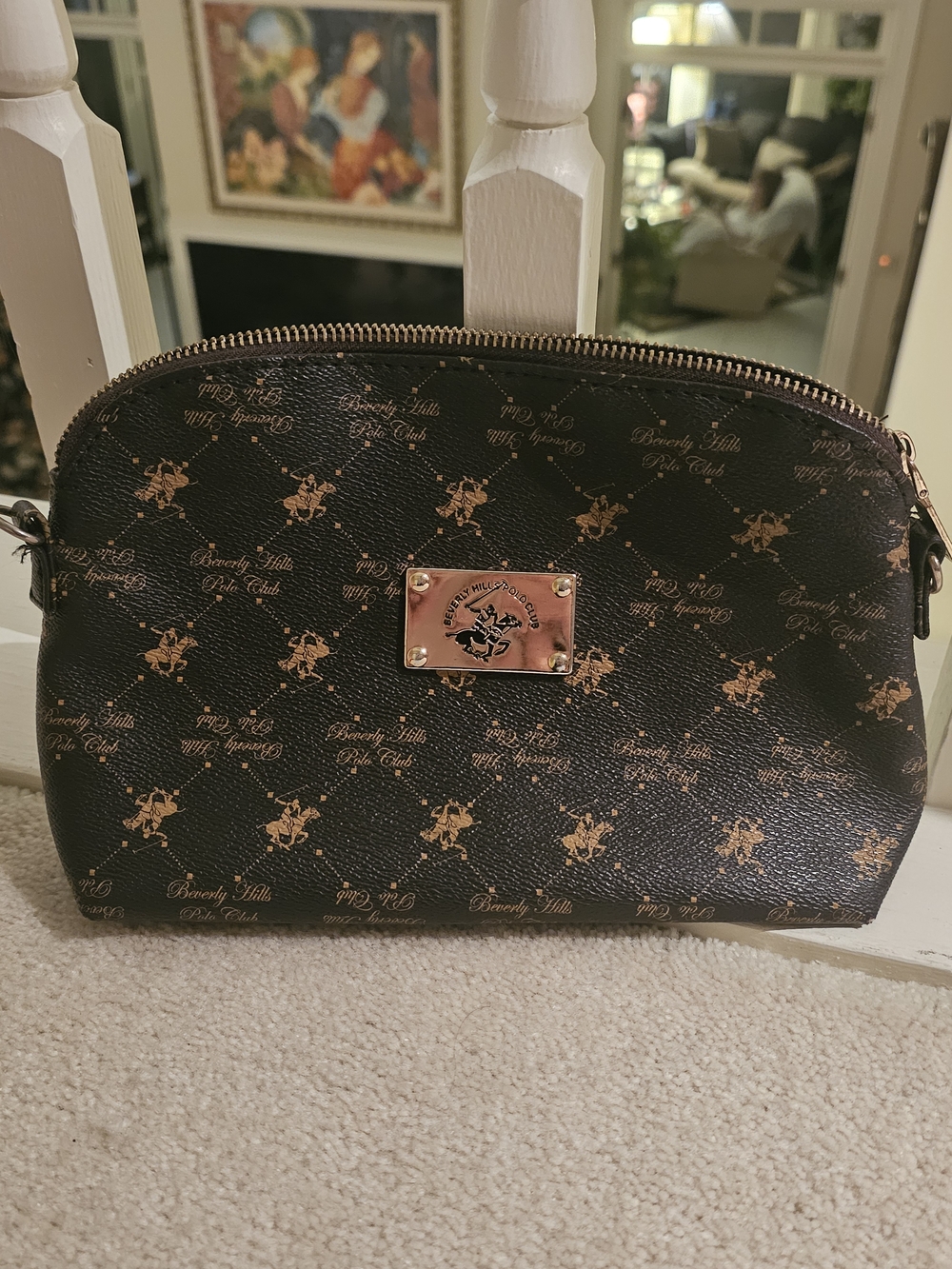 Beverly Hills Polo Club Brown and Gold Logo Cosmetic Pouch